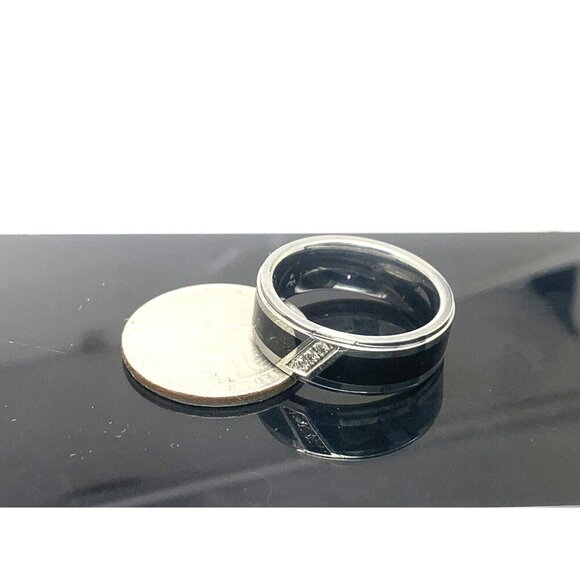Men's Wedding Band Diamond Black Silver Tungsten Carbide 8mm Ring Size 9.75 - Picture 12 of 14